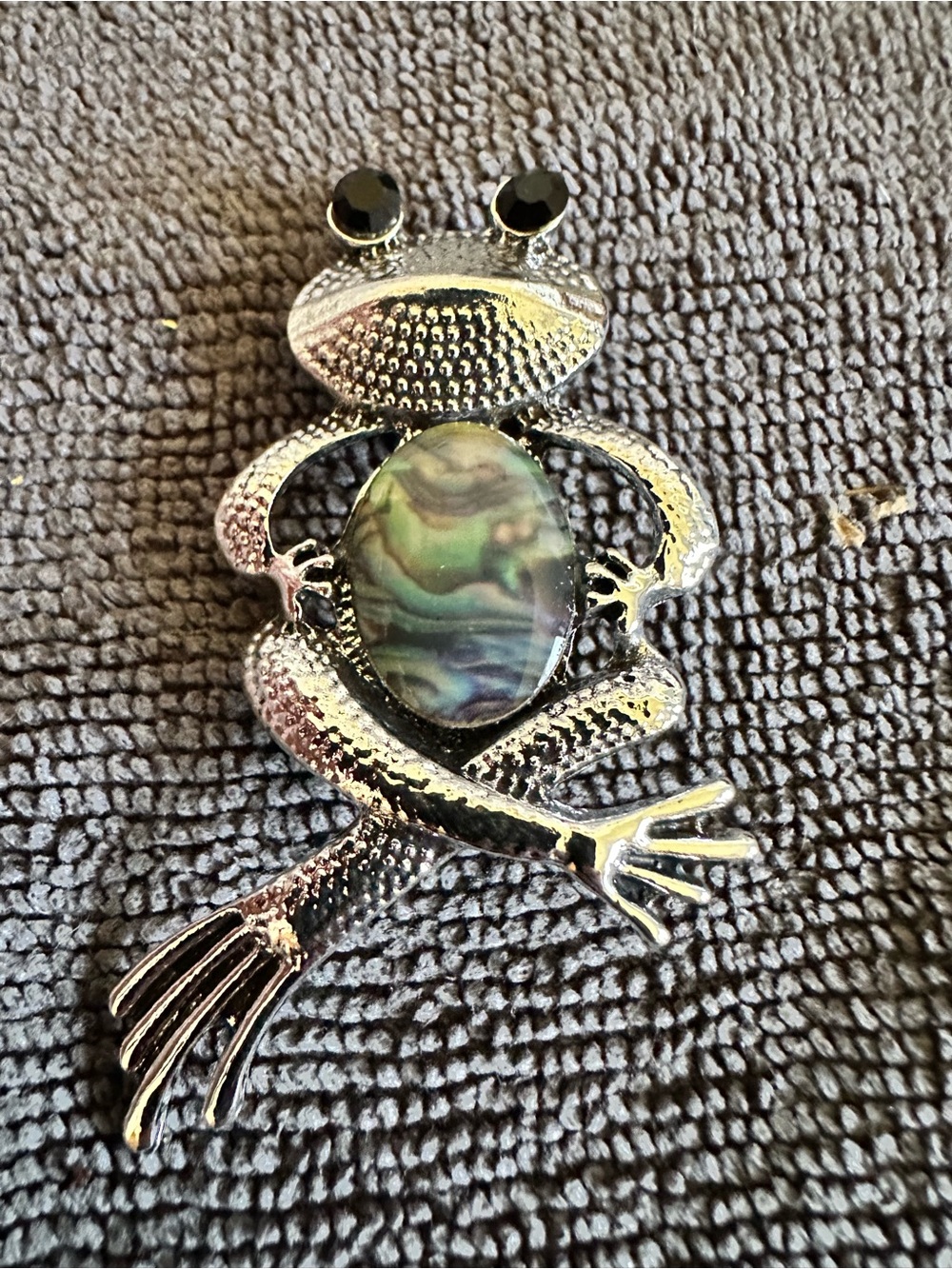 Frog Brooch with Iridescent Green Center - Unbranded
